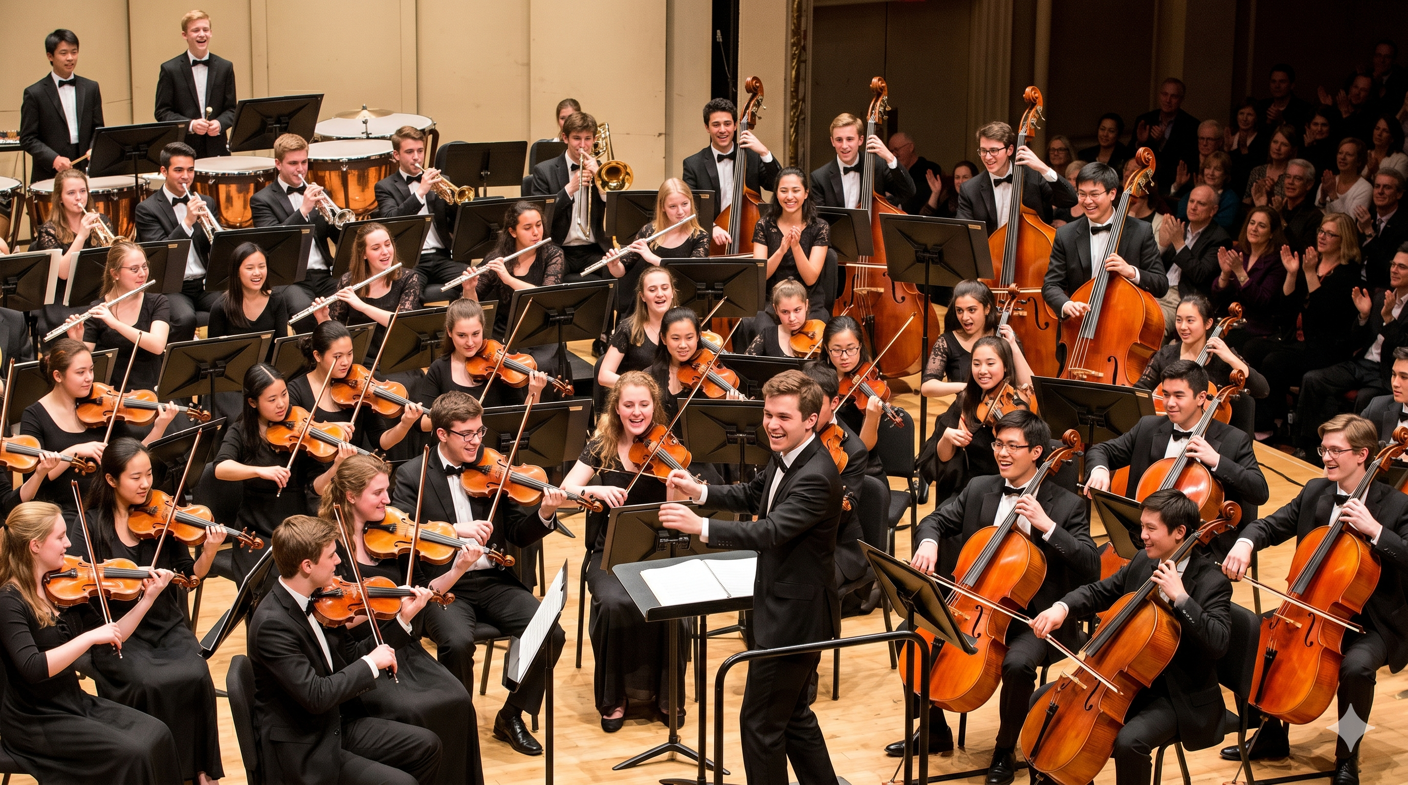 Jovens músicos em orquestra